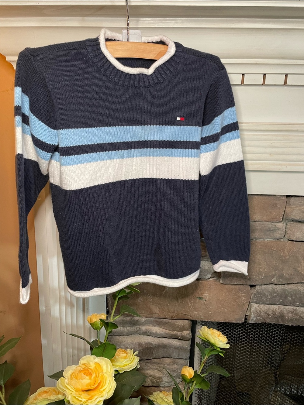 Tommy Hilfiger Navy, Light Blue & White Striped Crewneck Sweater